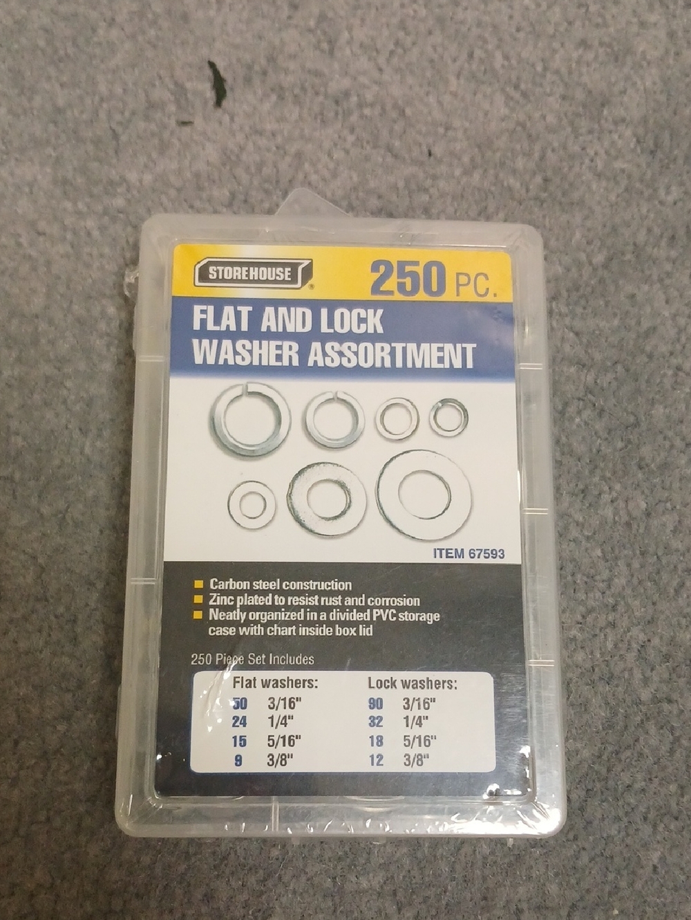 Storehouse 250 PC Flat and Lock Washer Assortment - Silver